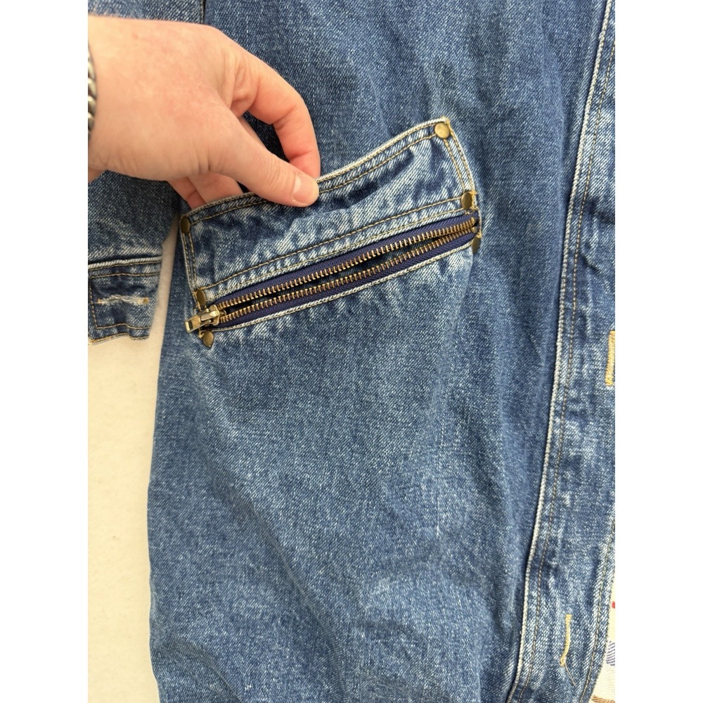 VTG Current Seen Denim Barn Coat Chore Jacket Flannel Lined Size Small 90s 80s - Picture 8 of 9